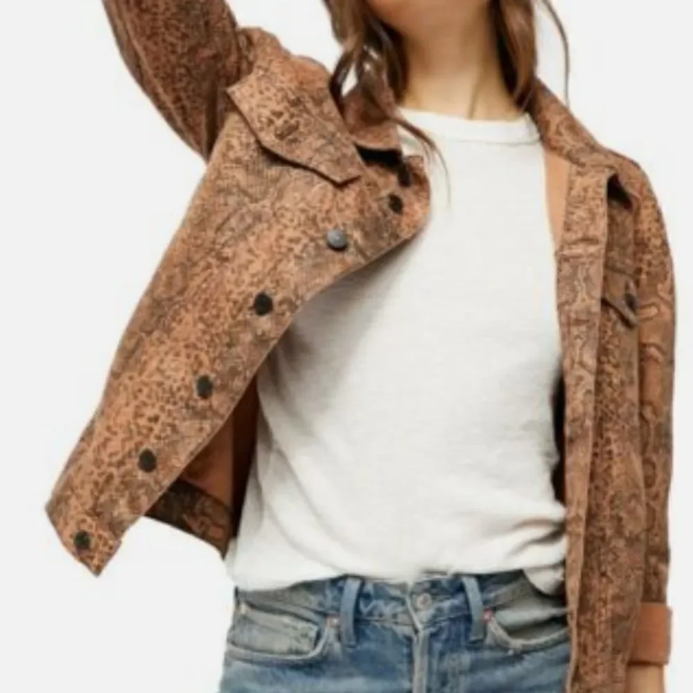 Free People Snake Trucker Jacket in Brown Size Small